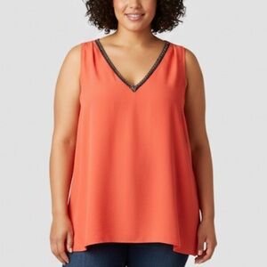 😍SHOW SPECIAL - EIGHT SIXTY Coral V Neck Tank with Beaded Neckline 1X